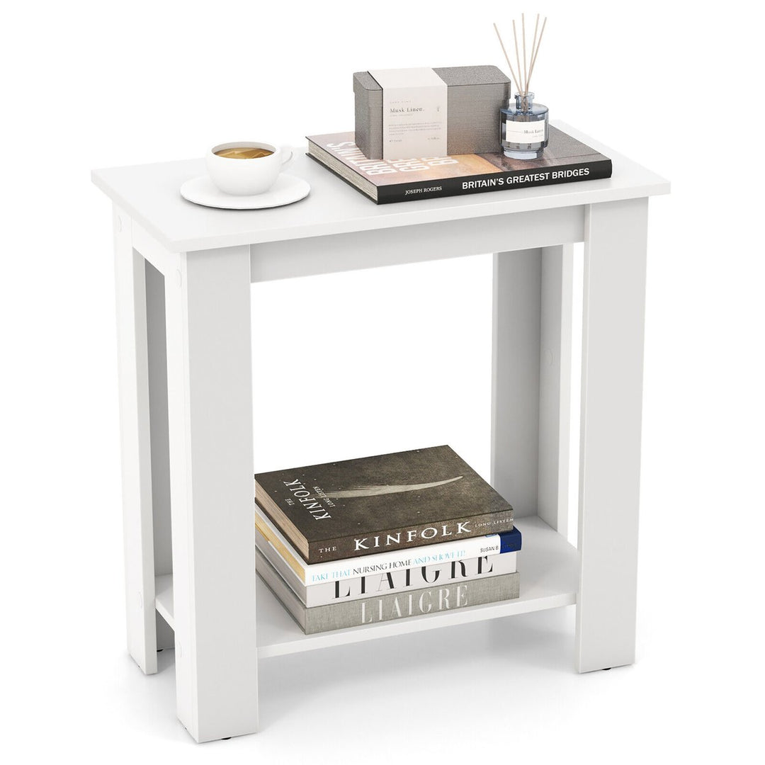 2-Tier End Table Modern Sofa Bedside Table Compact Nightstand with Storage Shelf Image 1