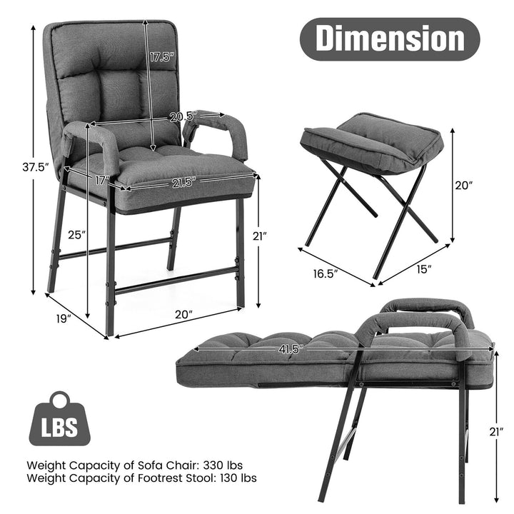 Modern Accent Chair with Ottoman Linen Fabric Arm Chair with Adjustable Backrest Image 3