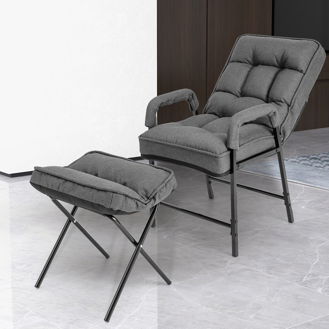 Modern Accent Chair with Ottoman Linen Fabric Arm Chair with Adjustable Backrest Image 5