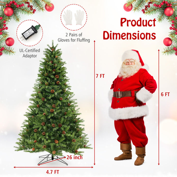 7 FT Pre-Lit Xmas Tree 3-Minute-Setup Artificial Christmas Tree w/ LED Bulbs Image 3