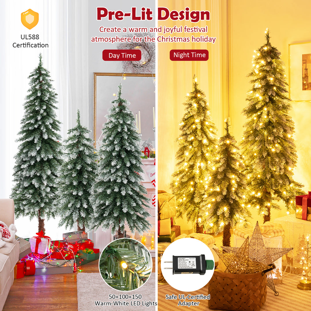 7 FT Pre-Lit Xmas Tree 3-Minute-Setup Artificial Christmas Tree w/ LED Bulbs Image 6