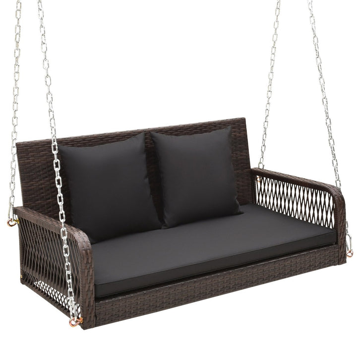 Wicker Outdoor Porch Swing 800 LBS Capacity Outdoor Swing Bench w/ Hanging Chains Image 1