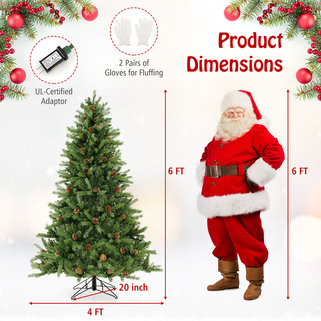 6 FT Pre-Lit Hinged Xmas Tree 3-Minute-Setup Artificial Christmas Tree w/ 944 Branch Tips Image 3