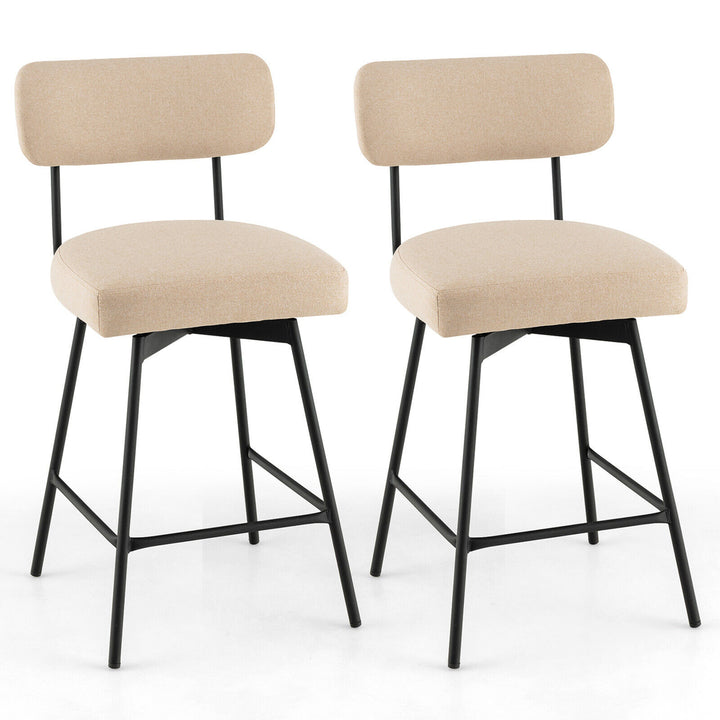 2PCS Swivel Bar Stool 25 Upholstered Bar Height Dining Chair w/ Footrest Image 1