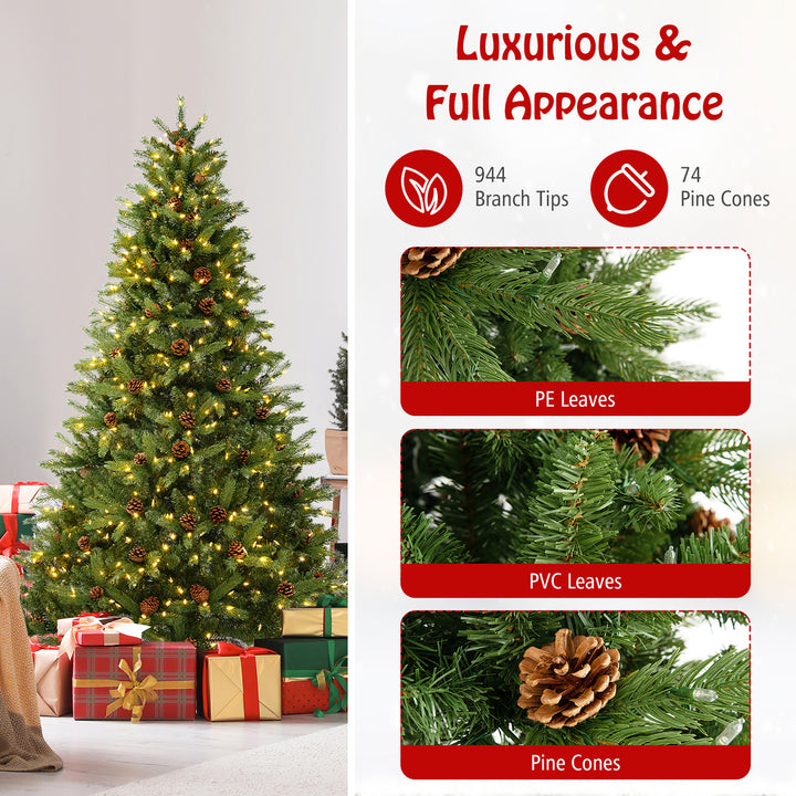 6 FT Pre-Lit Hinged Xmas Tree 3-Minute-Setup Artificial Christmas Tree w/ 944 Branch Tips Image 5