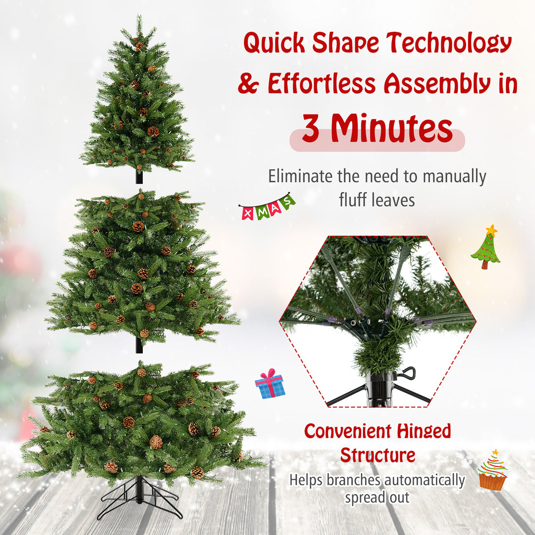 6 FT Pre-Lit Hinged Xmas Tree 3-Minute-Setup Artificial Christmas Tree w/ 944 Branch Tips Image 6