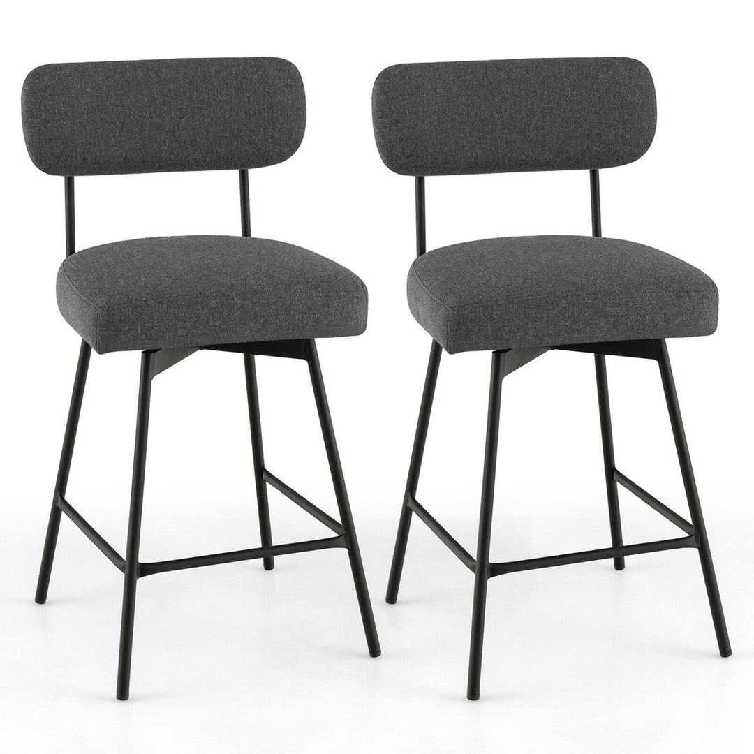 2PCS Swivel Bar Stool 25 Upholstered Bar Height Dining Chair w/ Footrest Image 2