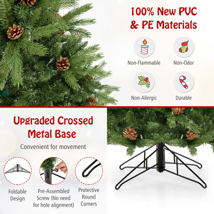 6 FT Pre-Lit Hinged Xmas Tree 3-Minute-Setup Artificial Christmas Tree w/ 944 Branch Tips Image 8