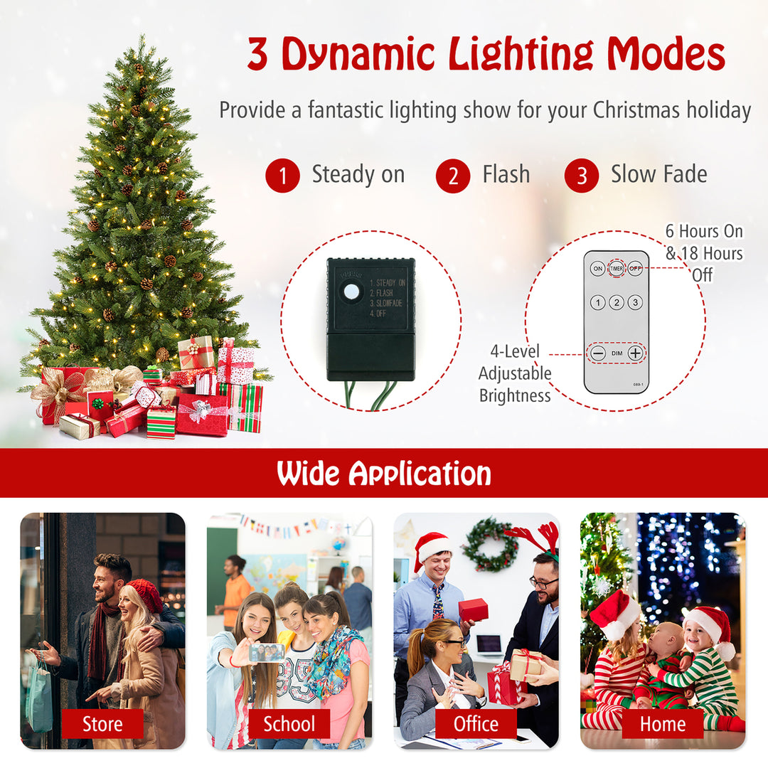 6 FT Pre-Lit Hinged Xmas Tree 3-Minute-Setup Artificial Christmas Tree w/ 944 Branch Tips Image 9