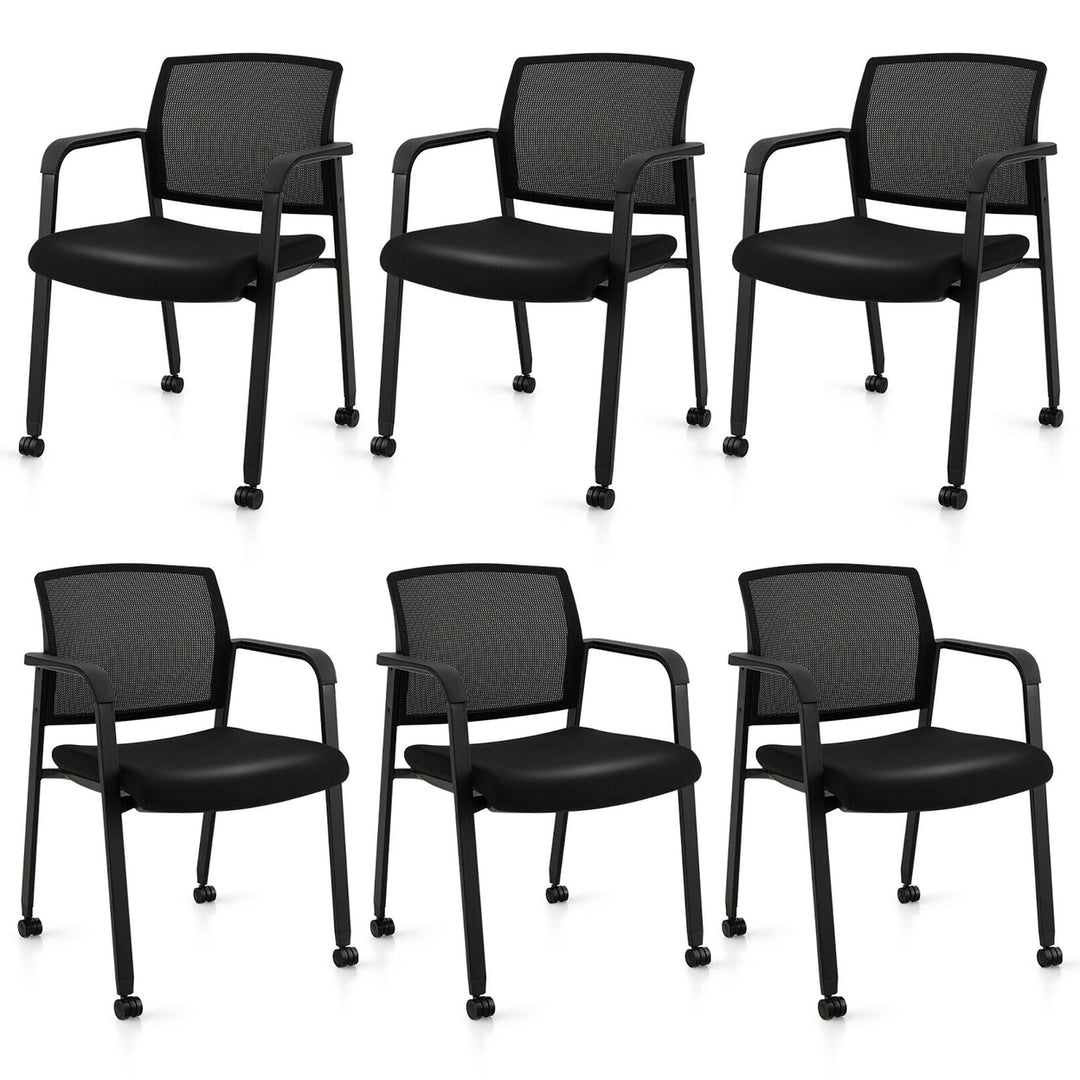 6-Pack Office Conference Chair Set Mesh Guest Reception Stack Chairs w/ Caster Wheels Image 1