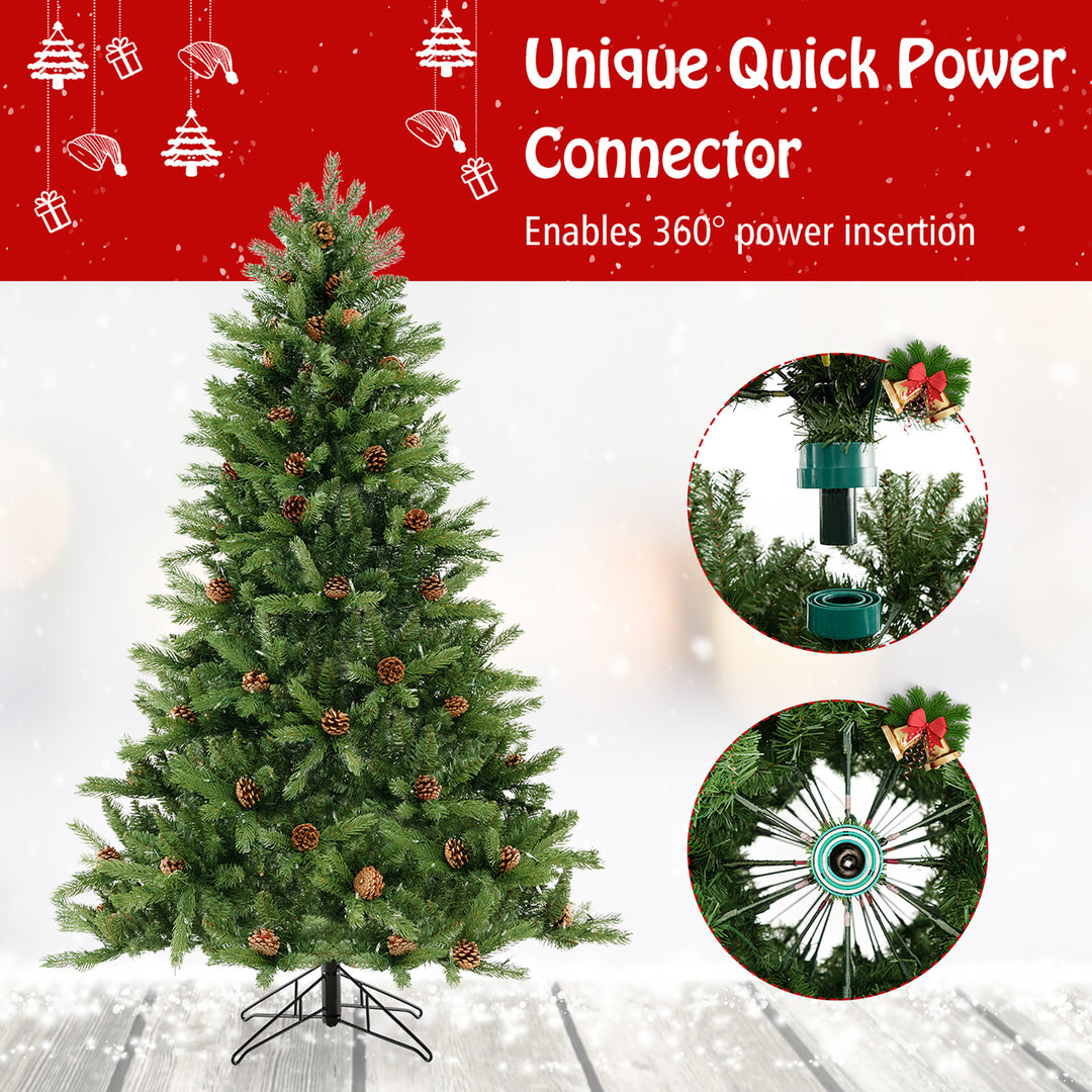 6 FT Pre-Lit Hinged Xmas Tree 3-Minute-Setup Artificial Christmas Tree w/ 944 Branch Tips Image 10