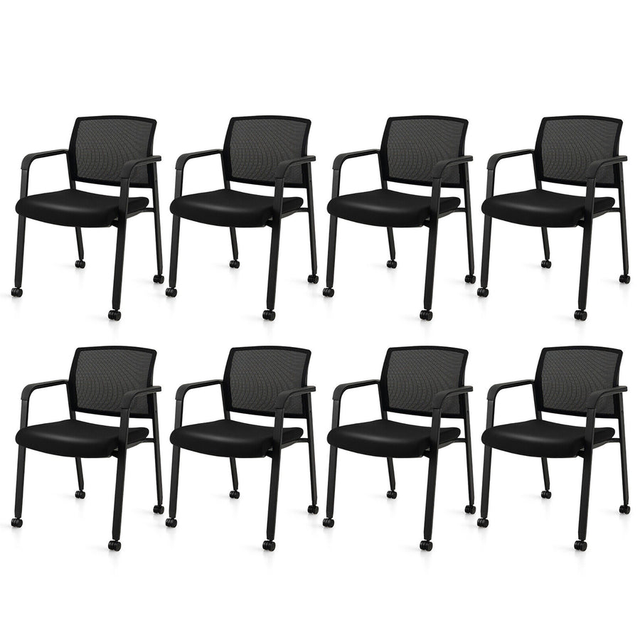 8-Pack Office Conference Chair Set Mesh Guest Reception Stack Chairs w/ Caster Wheels Image 1