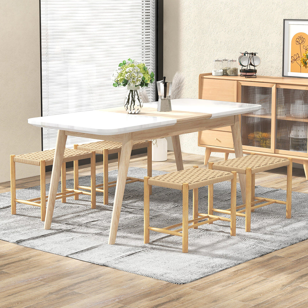 18 Dining Stool Set of 4 Backless w/ Rubber Wood Frame Woven Paper Seat Kitchen Image 2