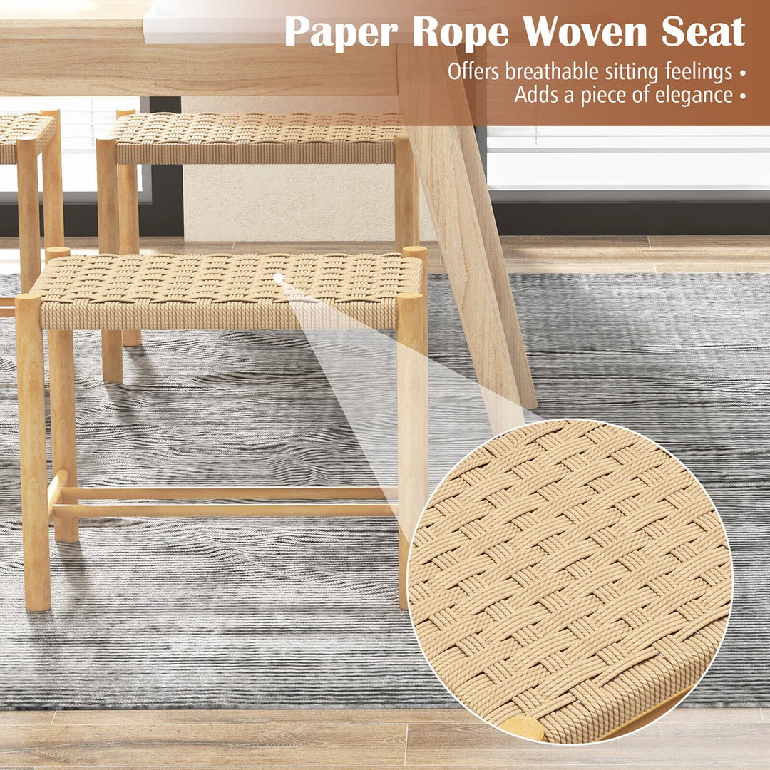 18 Dining Stool Set of 4 Backless w/ Rubber Wood Frame Woven Paper Seat Kitchen Image 6