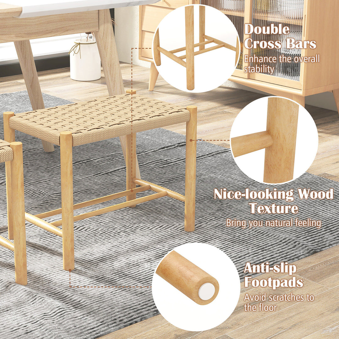 18 Dining Stool Set of 4 Backless w/ Rubber Wood Frame Woven Paper Seat Kitchen Image 8