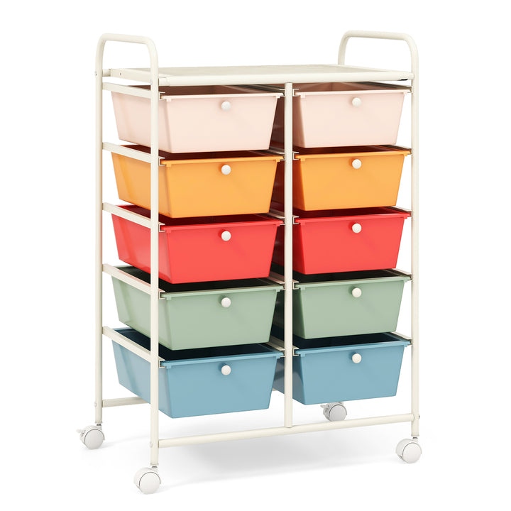 10-Drawer Rolling Storage Cart Tools Scrapbook Paper Organizer on Wheels Macaron Image 1