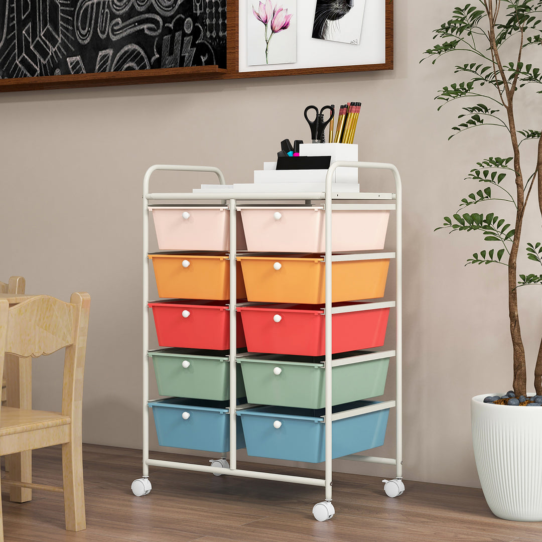 10-Drawer Rolling Storage Cart Tools Scrapbook Paper Organizer on Wheels Macaron Image 2