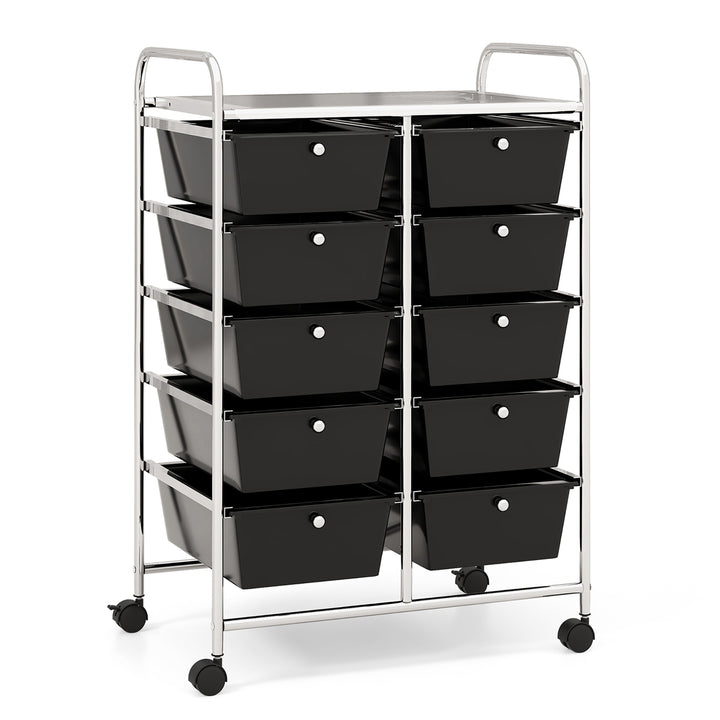 10-Drawer Rolling Storage Cart Tools Scrapbook Paper Organizer on Wheels Black Image 1