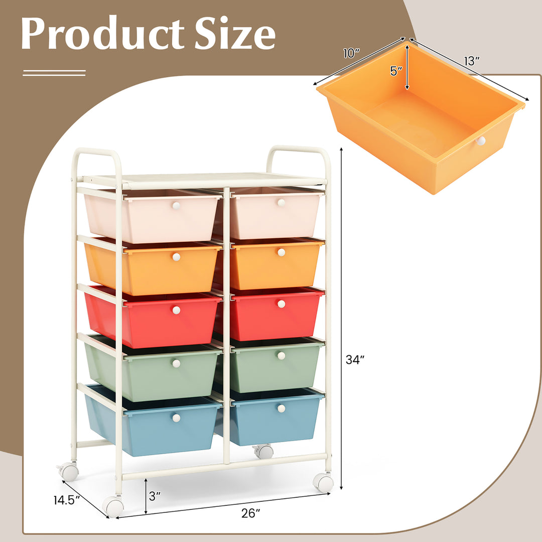 10-Drawer Rolling Storage Cart Tools Scrapbook Paper Organizer on Wheels Macaron Image 3