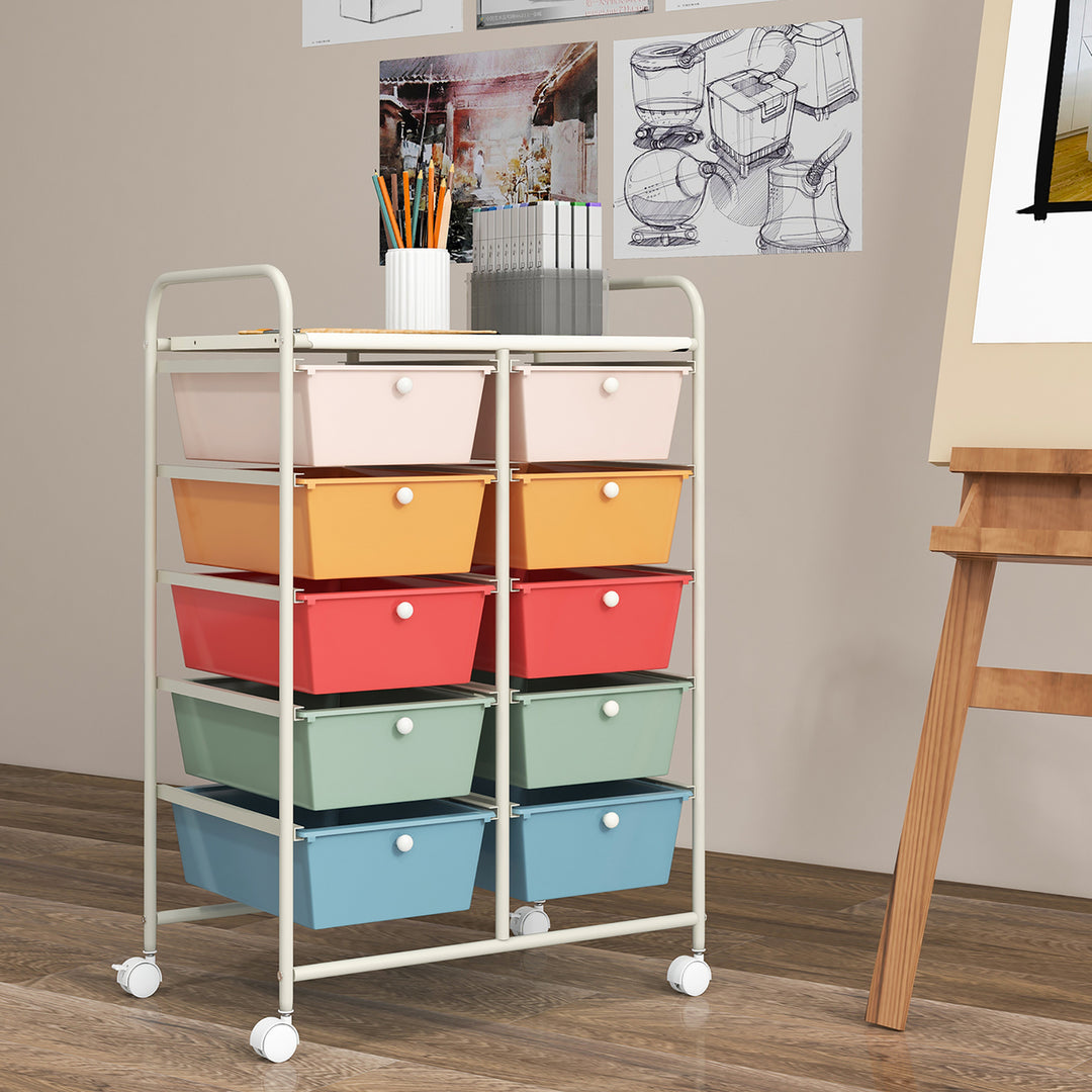 10-Drawer Rolling Storage Cart Tools Scrapbook Paper Organizer on Wheels Macaron Image 4