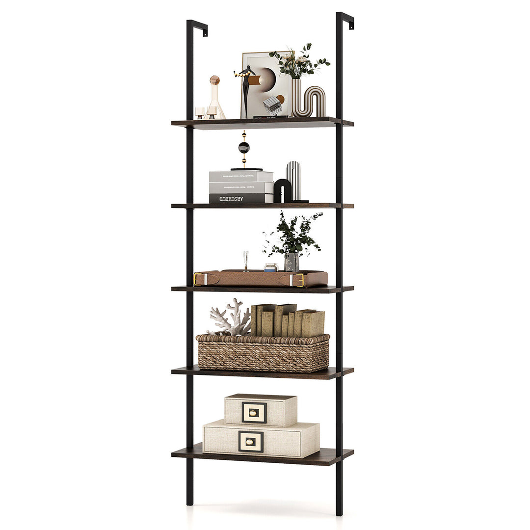 5 Tier Ladder Shelf 71 Height Wall-Mounted Bookshelf Display Storage Organizer Image 1