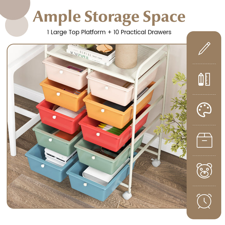 10-Drawer Rolling Storage Cart Tools Scrapbook Paper Organizer on Wheels Macaron Image 6