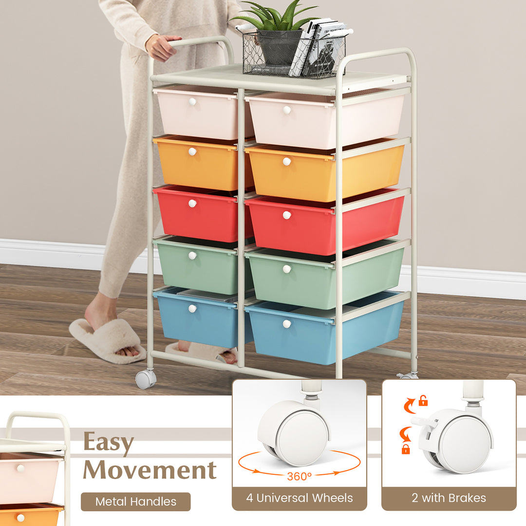 10-Drawer Rolling Storage Cart Tools Scrapbook Paper Organizer on Wheels Macaron Image 7