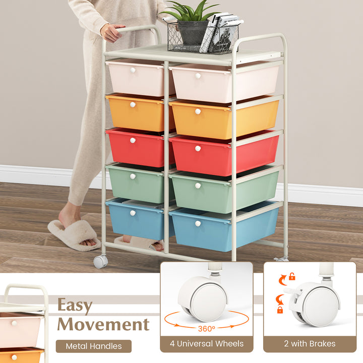 10-Drawer Rolling Storage Cart Tools Scrapbook Paper Organizer on Wheels Macaron Image 7