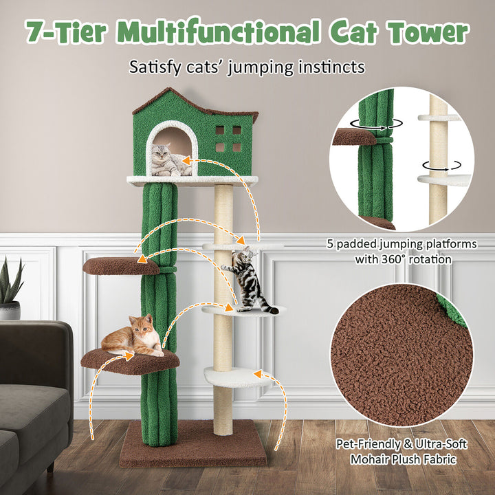 7-Tier Modern Cat Tree Tower 61 Cat Climbing Stand with Sisal Scratching Posts Image 7