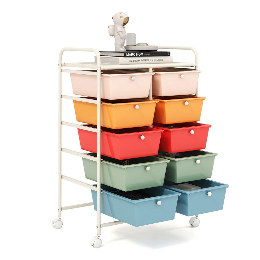 10-Drawer Rolling Storage Cart Tools Scrapbook Paper Organizer on Wheels Macaron Image 10