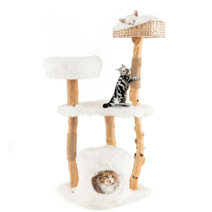 49 Tall Wooden Cat Tree Solid Wood Cat Tower with Jute Scratching Posts Image 1