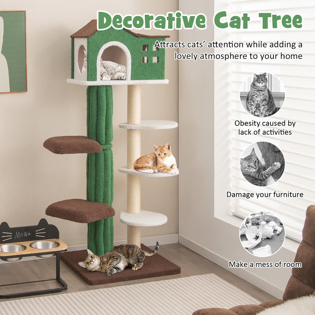 7-Tier Modern Cat Tree Tower 61 Cat Climbing Stand with Sisal Scratching Posts Image 9