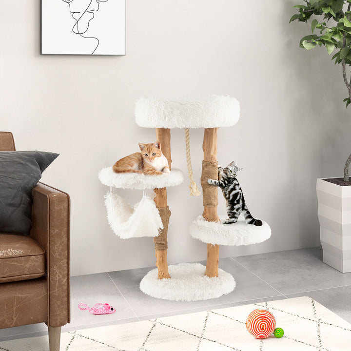 34 Tall Wooden Cat Tree Solid Wood Cat Tower with Jute Scratching Posts Image 4