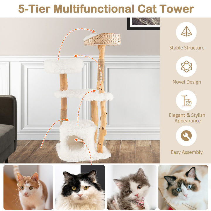 49 Tall Wooden Cat Tree Solid Wood Cat Tower with Jute Scratching Posts Image 8