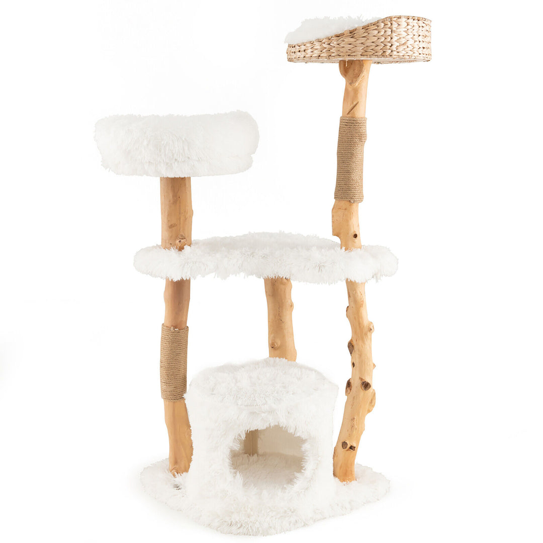 49 Tall Wooden Cat Tree Solid Wood Cat Tower with Jute Scratching Posts Image 10