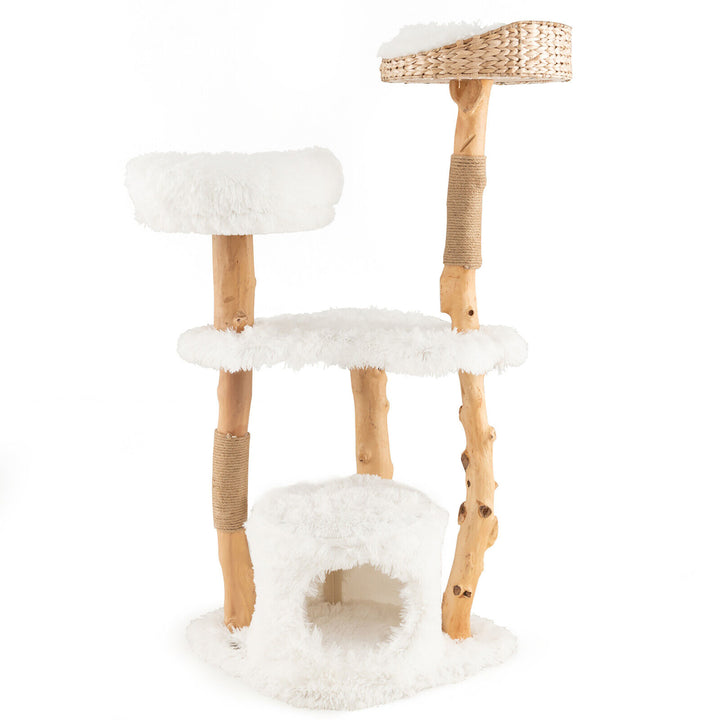 49 Tall Wooden Cat Tree Solid Wood Cat Tower with Jute Scratching Posts Image 10