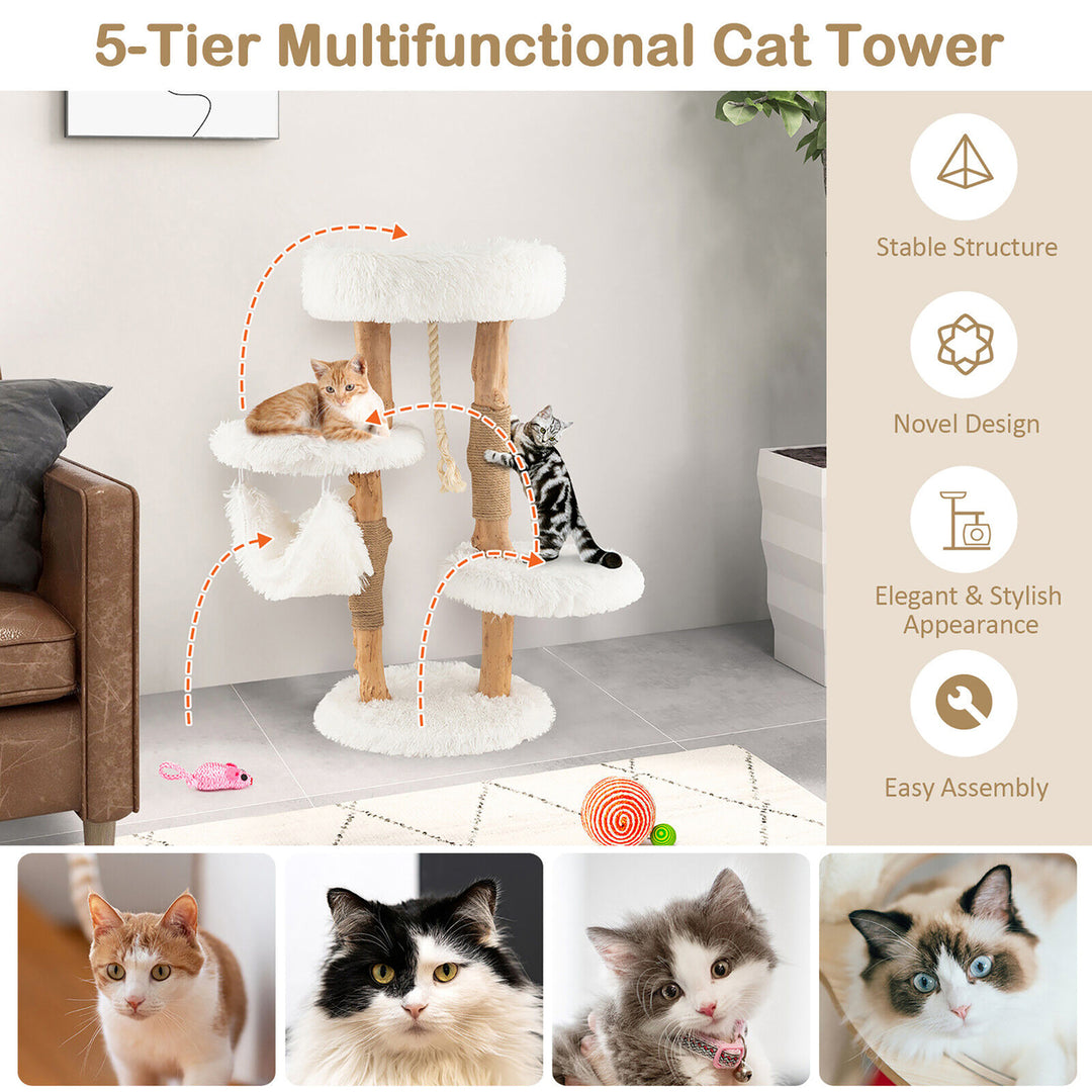 34 Tall Wooden Cat Tree Solid Wood Cat Tower with Jute Scratching Posts Image 8