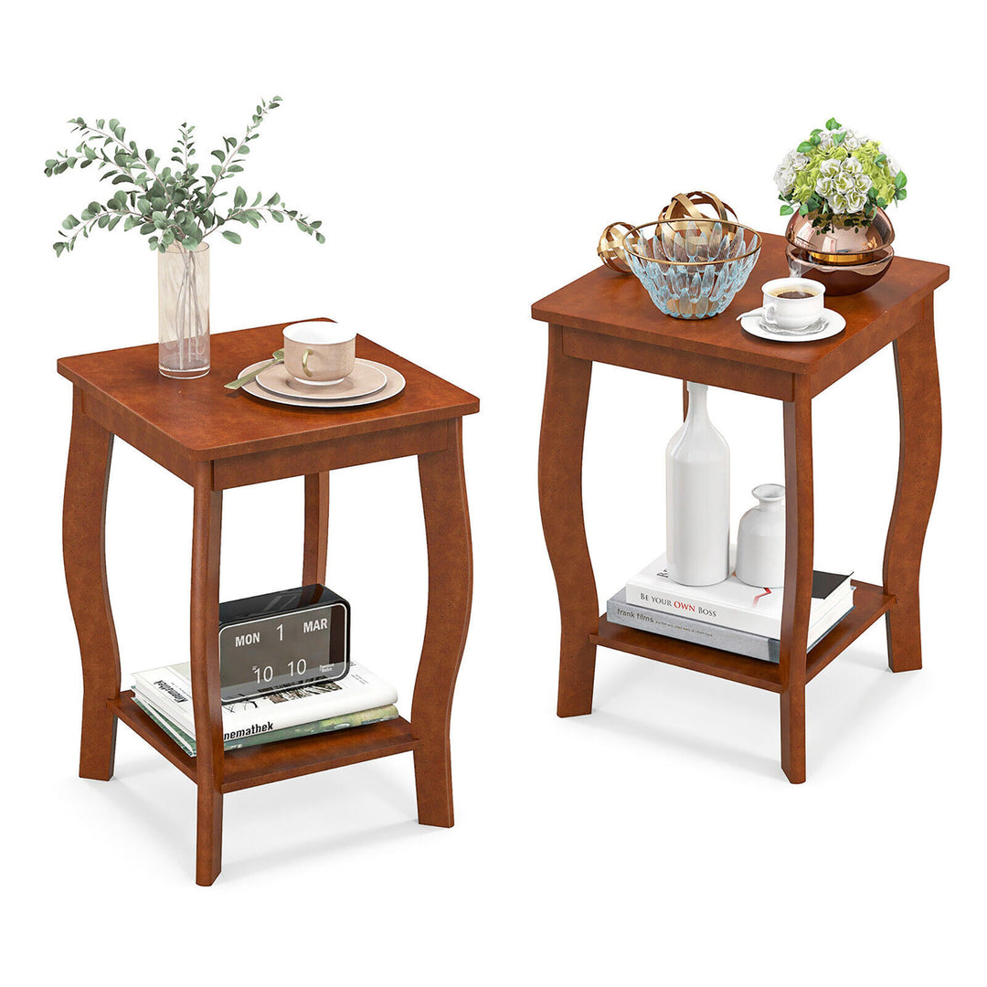 2-Tier Square End Table Set of 2 Narrow Sofa Side Nightstand w/ Storage Shelf Image 1