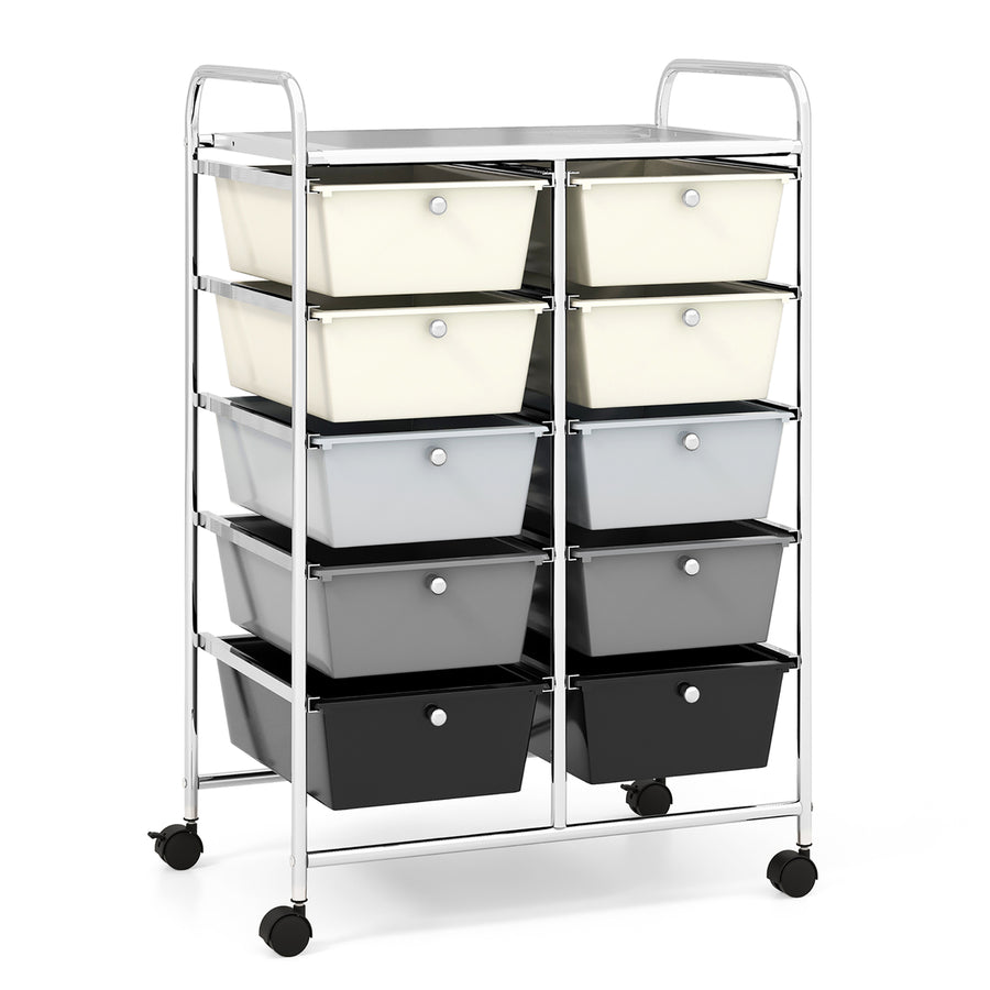 10-Drawer Rolling Storage Cart Tools Scrapbook Paper Organizer on Wheels Grey Gradient Image 1