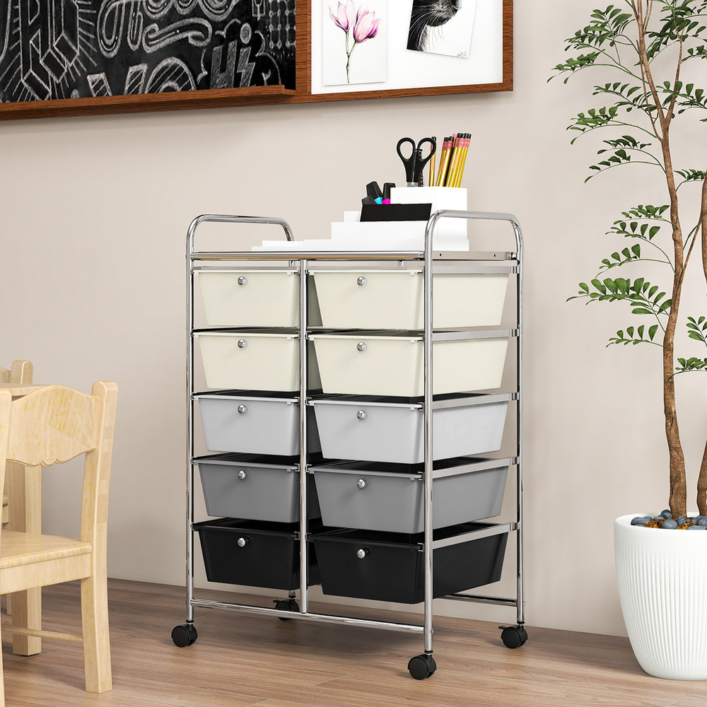 10-Drawer Rolling Storage Cart Tools Scrapbook Paper Organizer on Wheels Grey Gradient Image 2