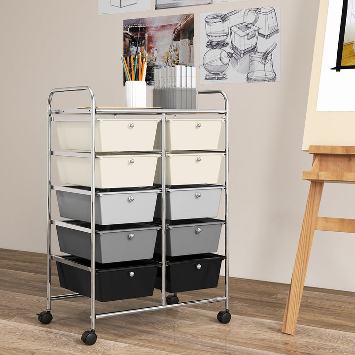 10-Drawer Rolling Storage Cart Tools Scrapbook Paper Organizer on Wheels Grey Gradient Image 4