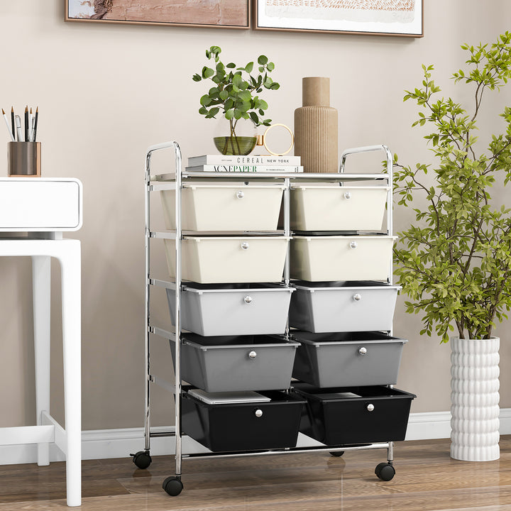 10-Drawer Rolling Storage Cart Tools Scrapbook Paper Organizer on Wheels Grey Gradient Image 6