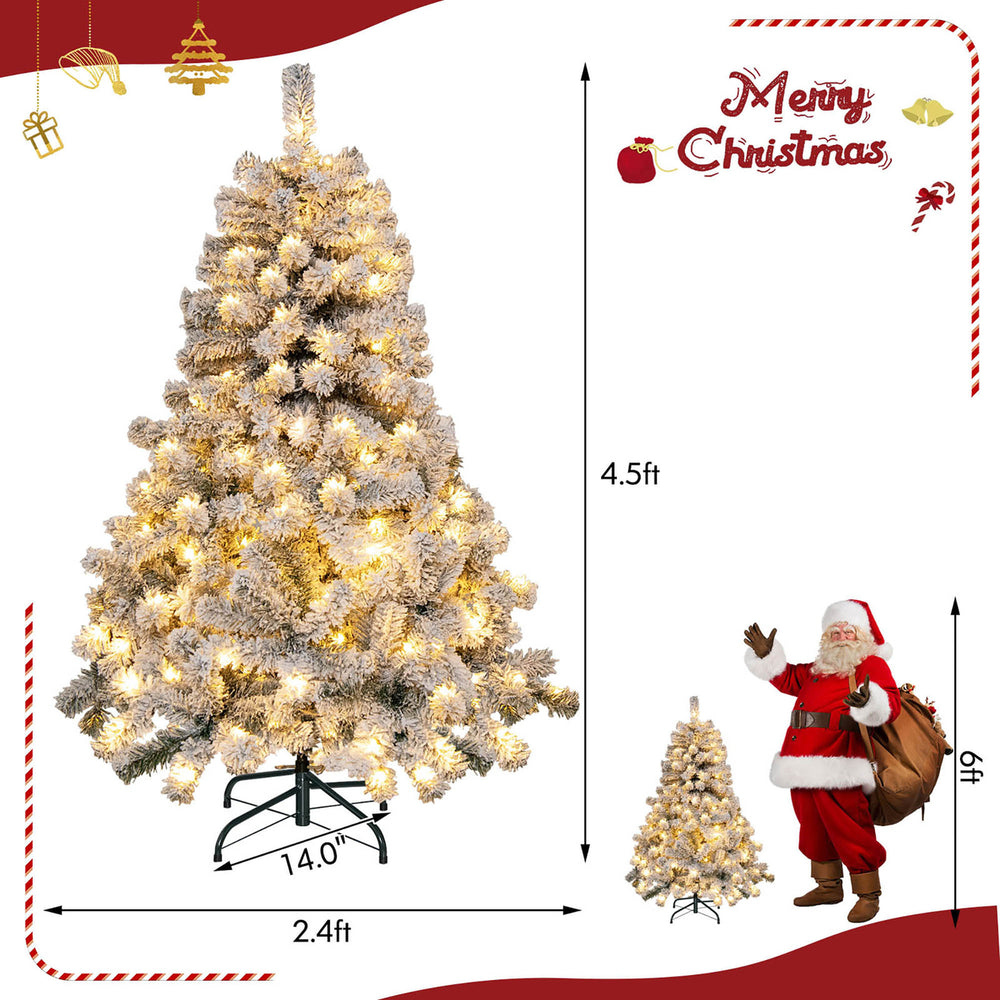 4.5FT Pre-Lit Autoflocking Christmas Tree Flocked Tree w/ LED Lights Image 2