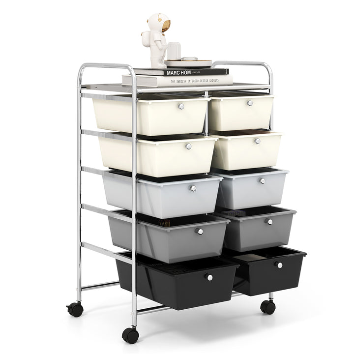 10-Drawer Rolling Storage Cart Tools Scrapbook Paper Organizer on Wheels Grey Gradient Image 10