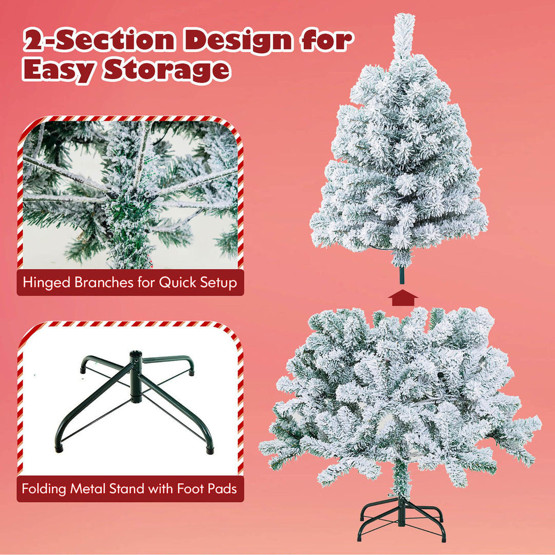 4.5FT Pre-Lit Autoflocking Christmas Tree Flocked Tree w/ LED Lights Image 7