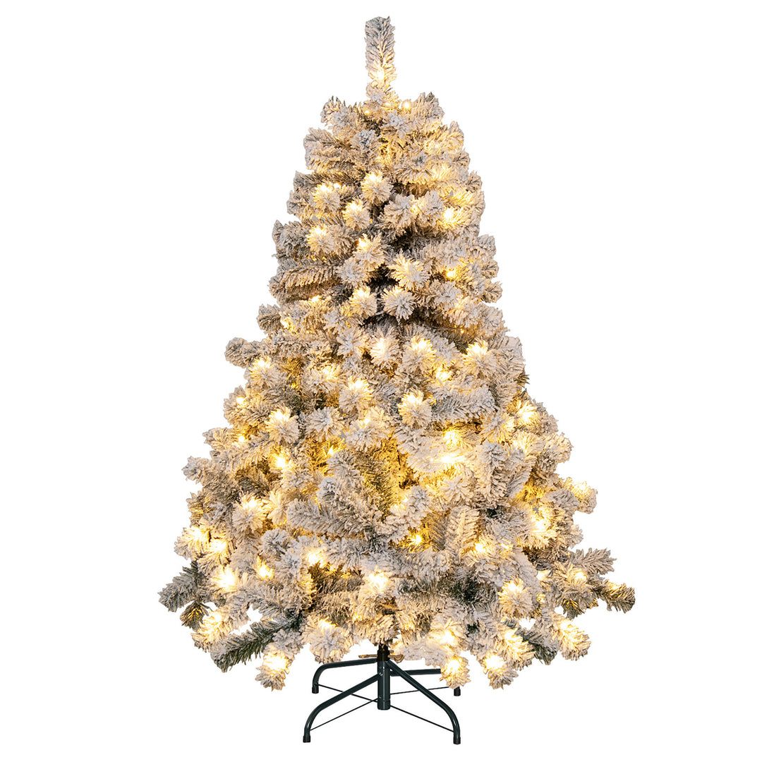 4.5FT Pre-Lit Autoflocking Christmas Tree Flocked Tree w/ LED Lights Image 9