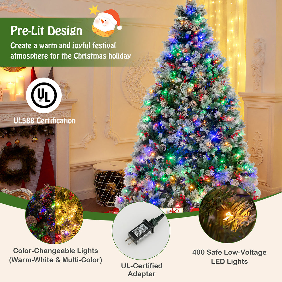 7 FT Pre-Lit Artificial Christmas Tree Hinged Xmas Tree w/ 400 LED Lights and 11 Lighting Modes Image 6