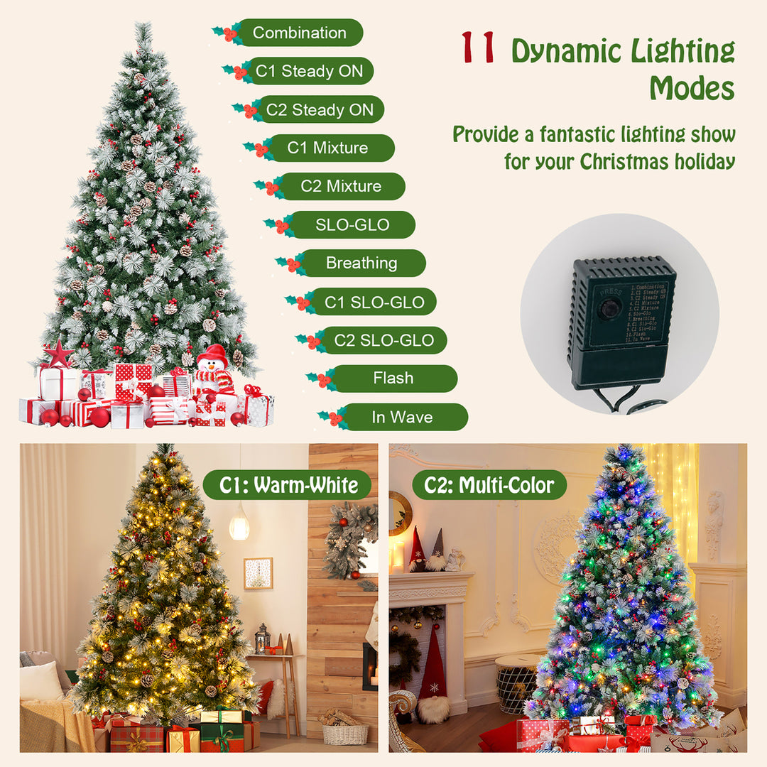 7 FT Pre-Lit Artificial Christmas Tree Hinged Xmas Tree w/ 400 LED Lights and 11 Lighting Modes Image 7