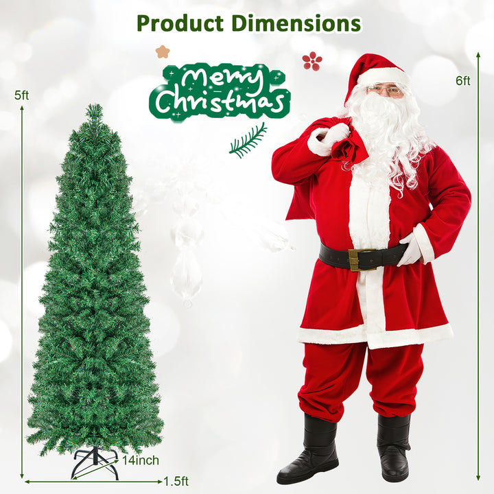 5 FT Fiber Optic Artificial Christmas Tree Slim Pencil Xmas Tree w/ Colorful Lights and 361 Branch Tips Image 3