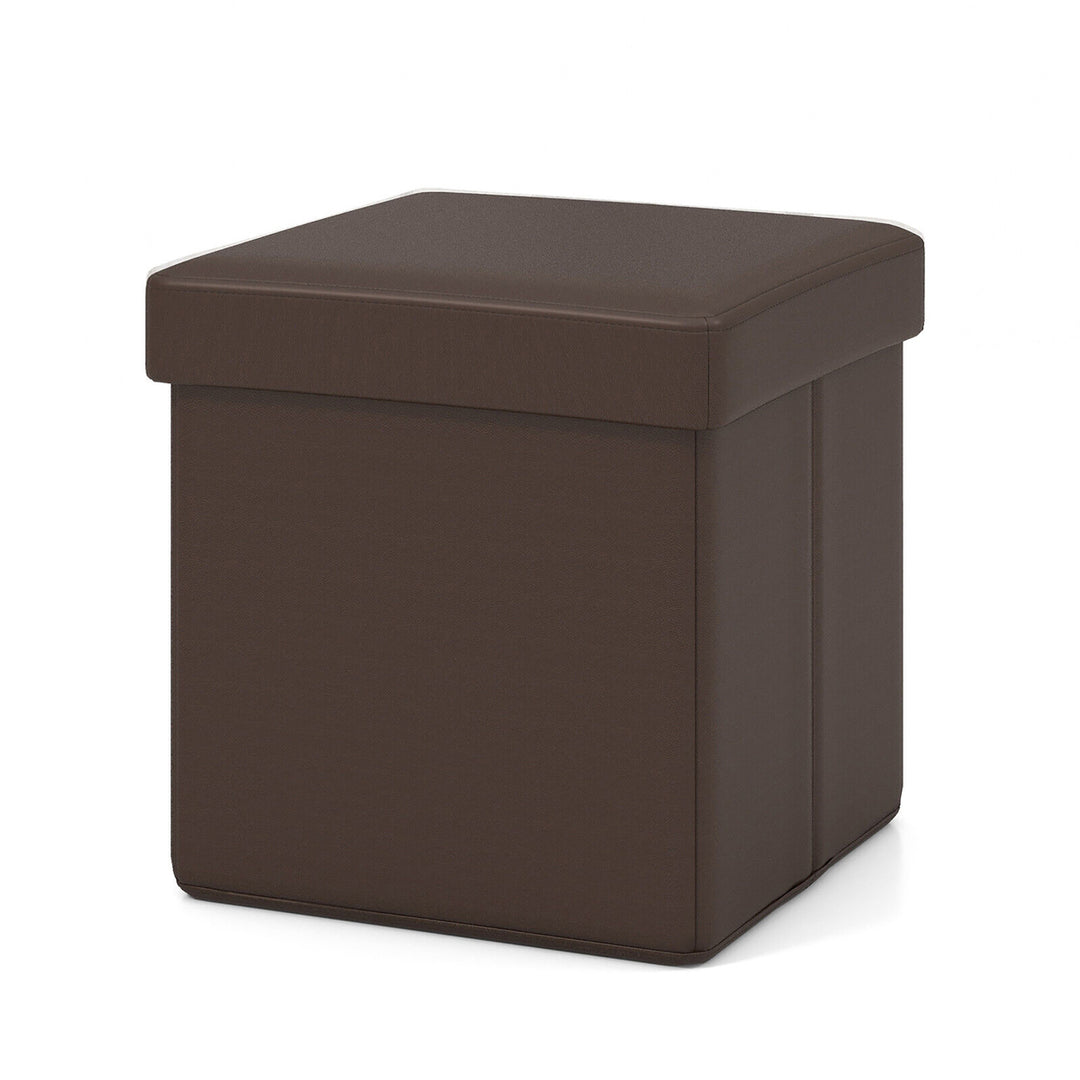 Folding Storage Ottoman Upholstered Square Footstool PVC Leather 10.5 Gallon Image 2